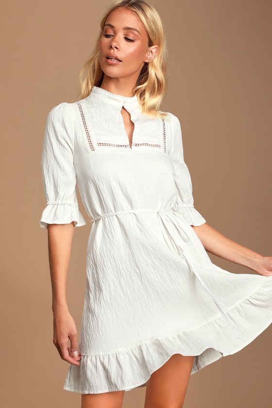 ruffle mock neck dress