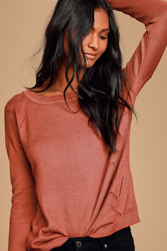 Pointelle Me More Rust Orange Knit Sweater 1
