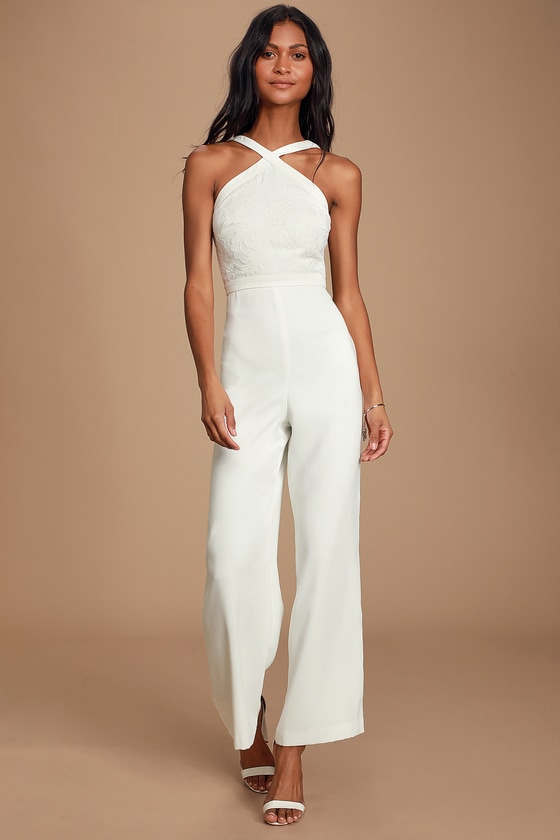 Ever New Ally - White Jumpsuit - White Embroidered Jumpsuit