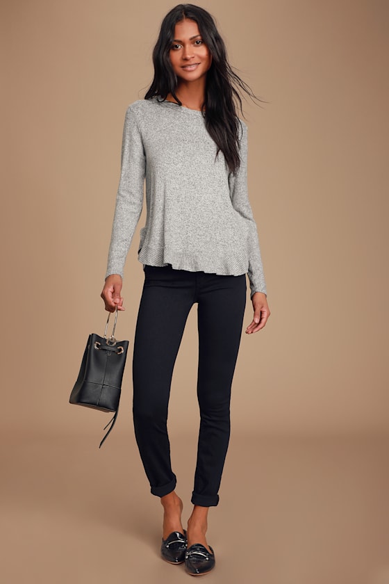 Easy Going Heather Grey Sweater Top 2