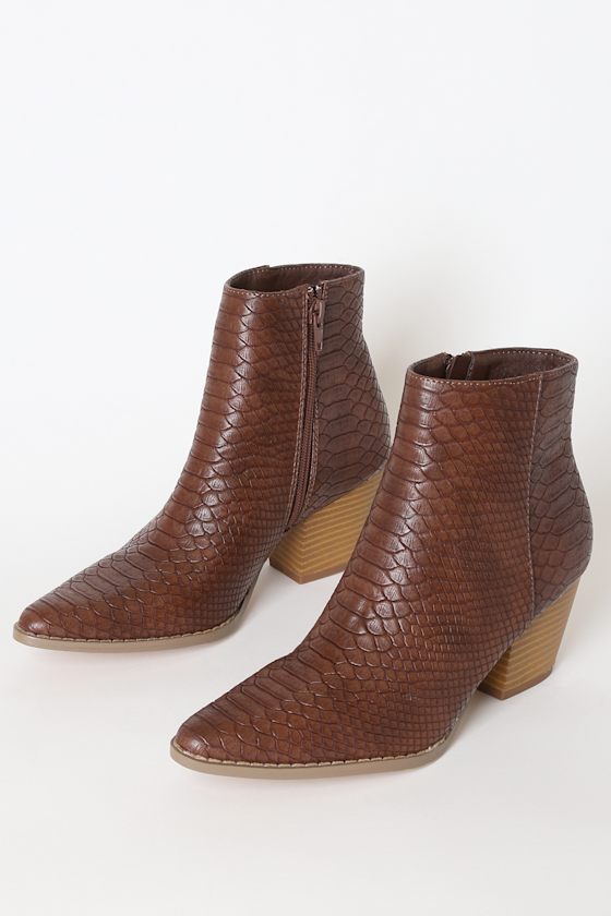 Spirit Dark Brown Snake Pointed Toe Ankle Booties 1