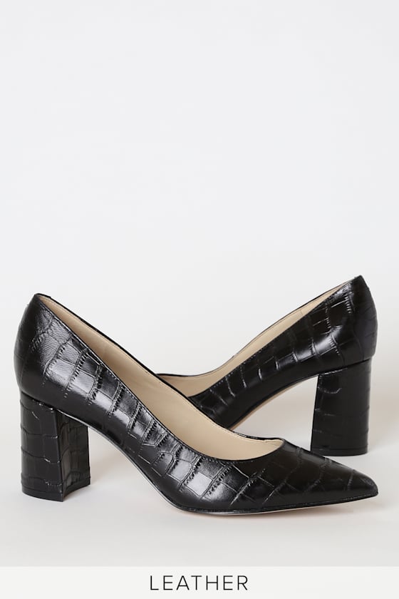 Claire Black Crocodile-Embossed Leather Pointed-Toe Pumps 1