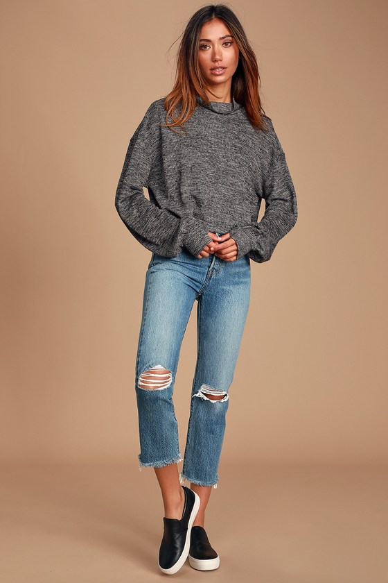 Amila Heather Charcoal Grey Turtleneck Sweater Top