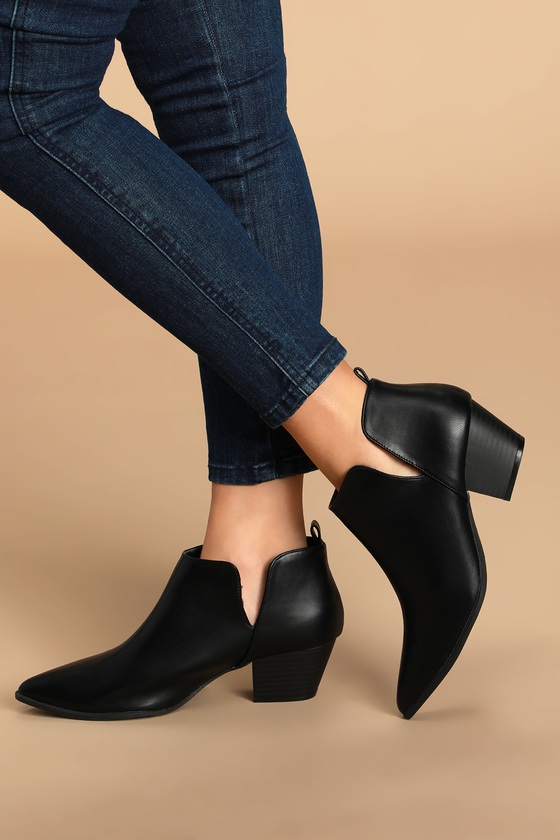 black leather cut out ankle boots