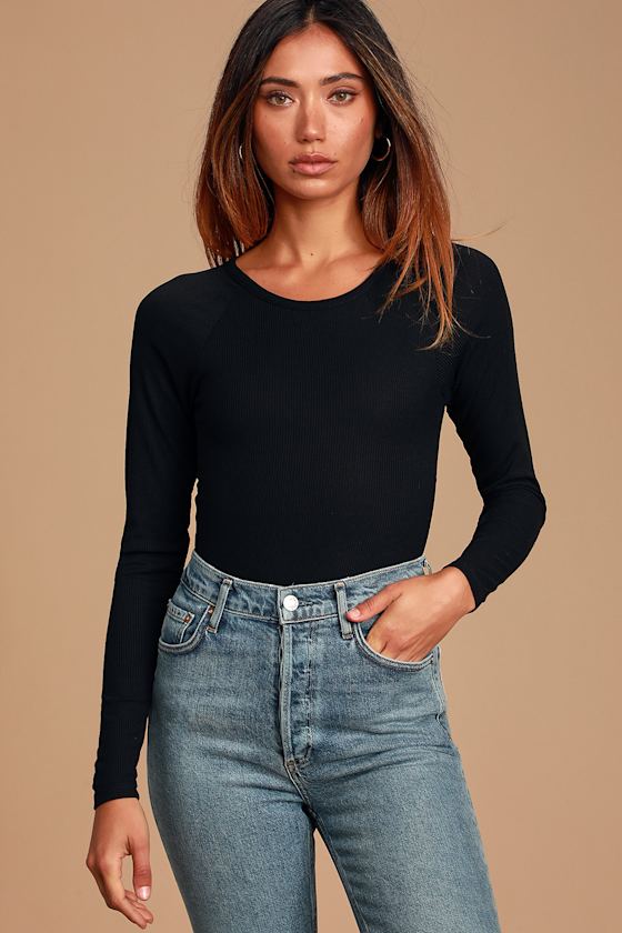 Cute Black Bodysuit Ribbed Bodysuit Backless Bodysuit Lulus