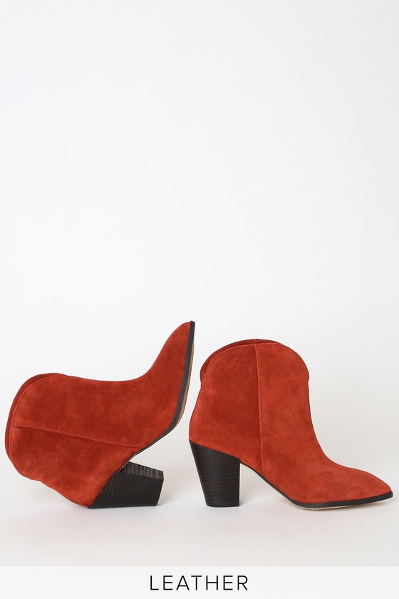 Paisley Spice Red Suede Leather Pointed-Toe Ankle Booties