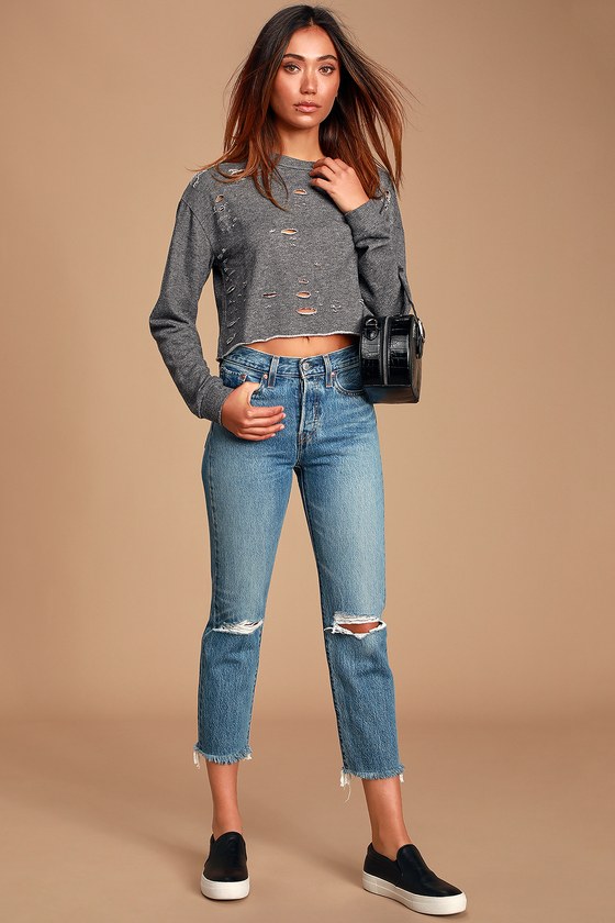 cropped grey sweatshirt