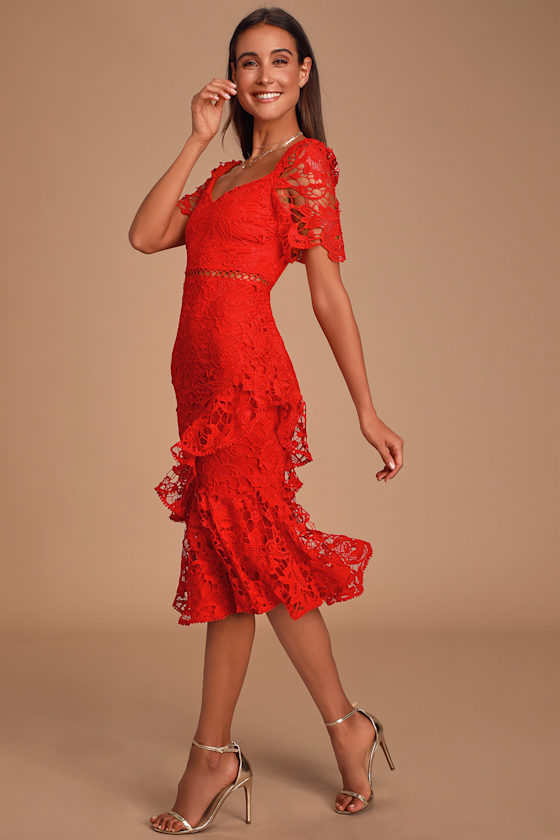 Briarwood Red Lace Ruffled Midi Dress 7