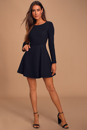 Lulus | Forever Chic Black Long Sleeve Dress | Size Large | 100% Polyester