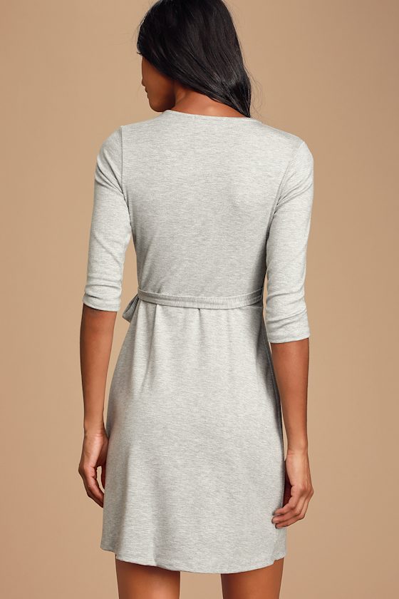 All At Once Light Grey Three-Quarter Sleeve Wrap Dress 5