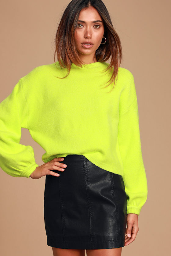 Neon Green Sweater Balloon Sleeve Sweater Trendy Sweater Lulus