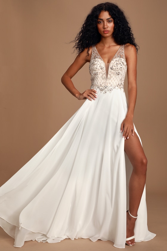 white glam dress