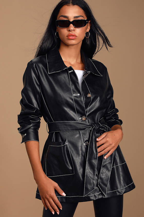 Black Millicent Perforated Vegan Leather Jacket