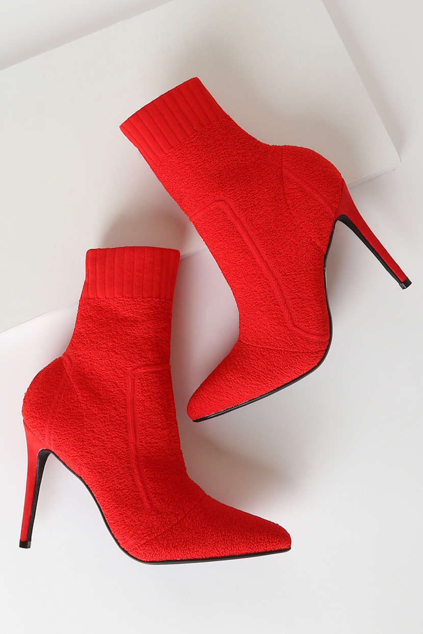 red chunky heel boots