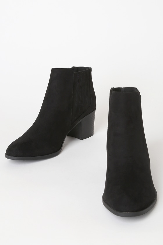 Chic Black Boots - Vegan Suede Booties 