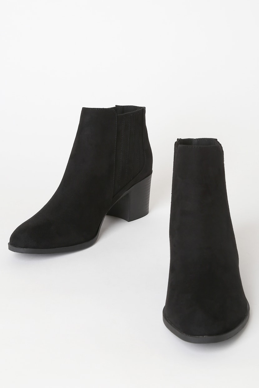 Lulus | Shasta Black Suede Ankle Booties | Size 8 | Vegan Friendly