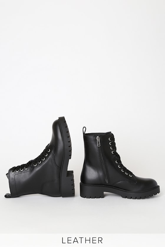 Guided Black Leather Lace-Up Platform Combat Boots 1