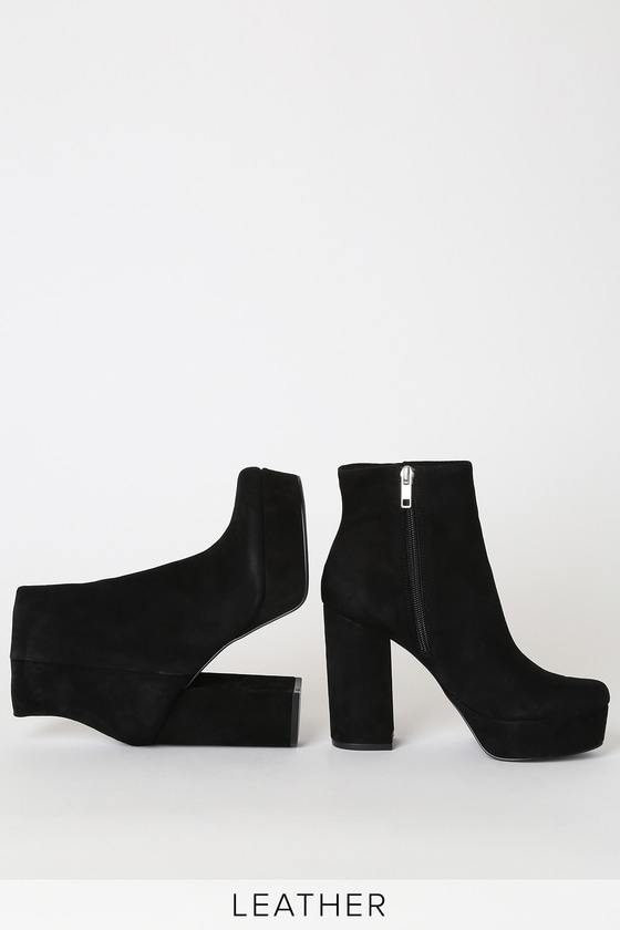 black suede platform booties