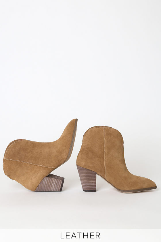 Paisley Light Brown Suede Leather Pointed-Toe Ankle Booties 2