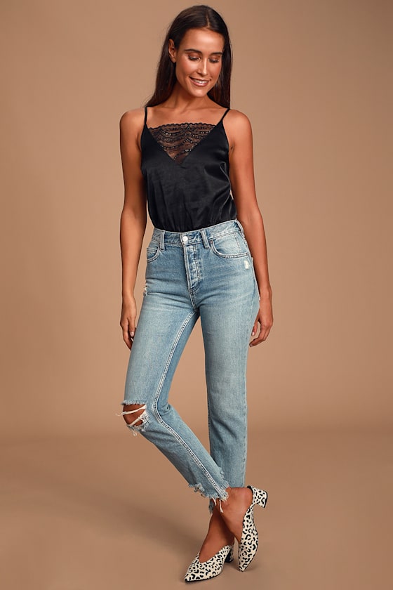 Aloise Black Lace Satin Sleeveless Bodysuit 7
