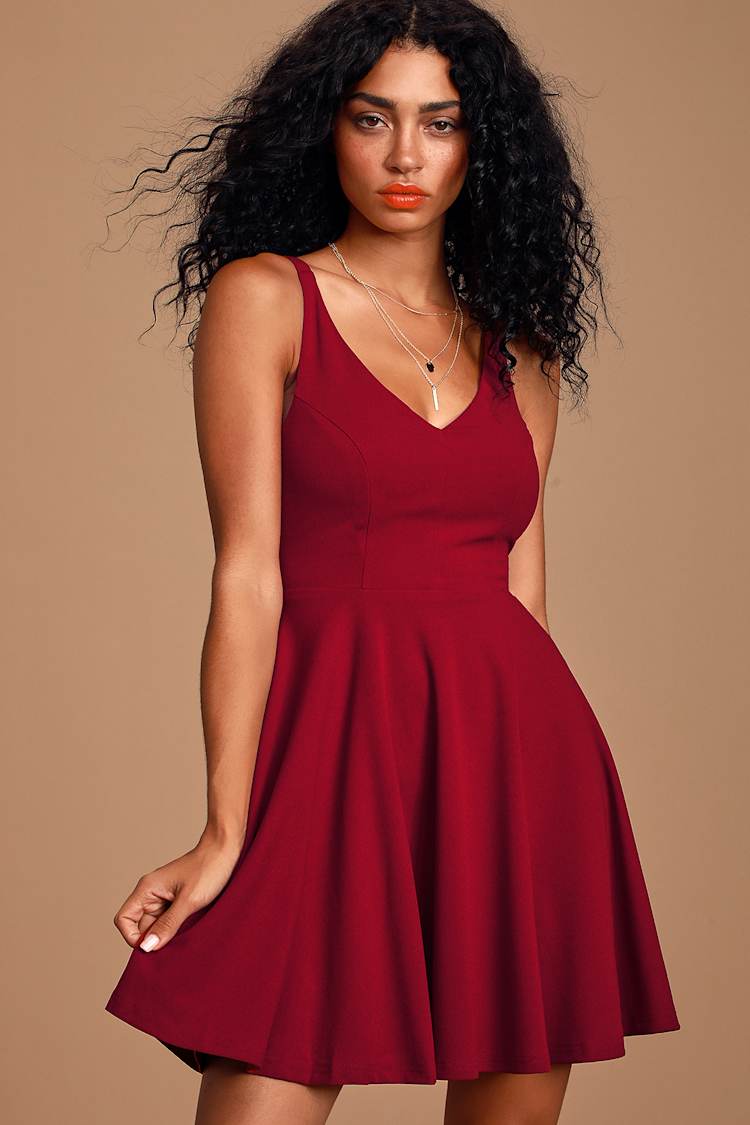 Darling Delight Burgundy Skater Dress