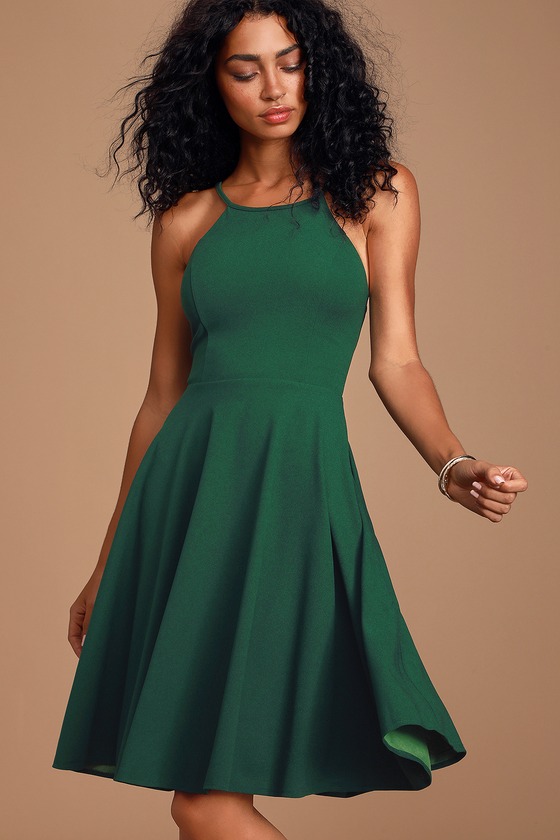 emerald green flare dress