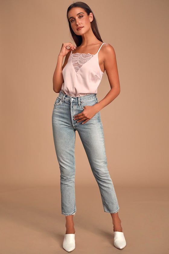 Aloise Blush Pink Lace Satin Sleeveless Bodysuit 7