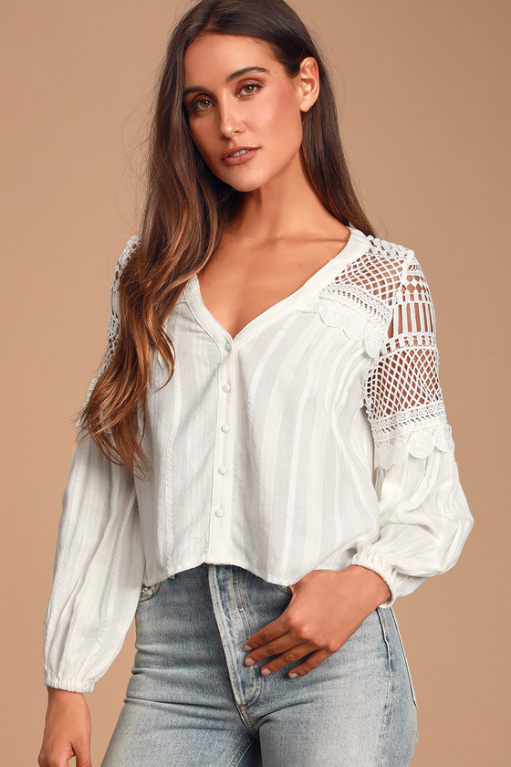 Boho Crochet Lace Top - White Crochet Top - Long Sleeve Top - Lulus