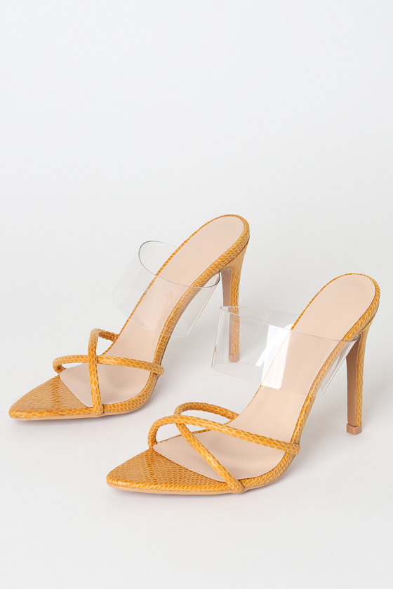 Sexy Mustard Heels Snake Heels Yellow PointedToe High Heels Lulus