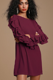 Cute Burgundy Dress Shift Dress Ruffled Shift Dress Lulus