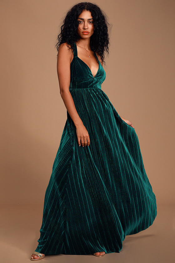 teal velvet maxi dress