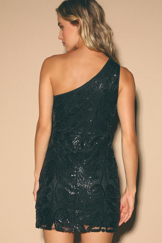 Madina Black Sequin One-Shoulder Bodycon Mini Dress 3