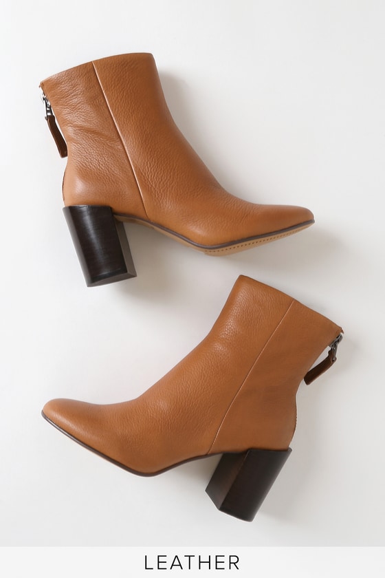 Dolce Vita Cyan Cognac - Leather Ankle Boots - High Heel Booties - Lulus