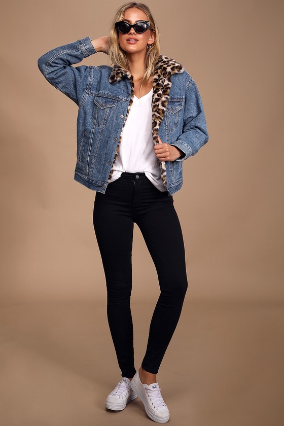 levi's leopard print denim jacket