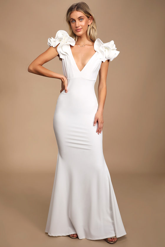 Lovely White Dress Maxi Dress Mermaid Dress Ruffled Dress Lulus
