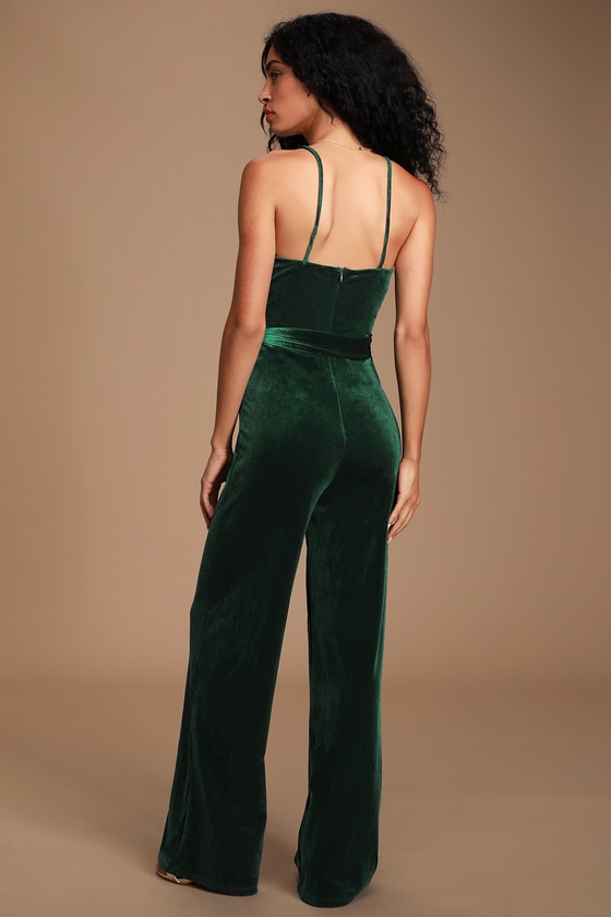 Dark Green Jumpsuit - Velvet Jumpsuit - Velvet Wide-Leg Jumpsuit - Lulus