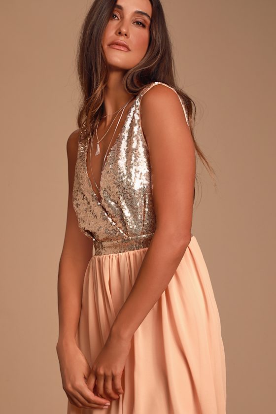 Elegant Encounter Rose Gold Sequin Maxi Dress 7
