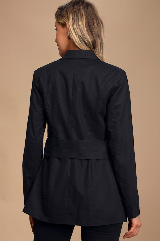 Cute Black Blazer Linen Blazer Black Blazer Belted Blazer Lulus