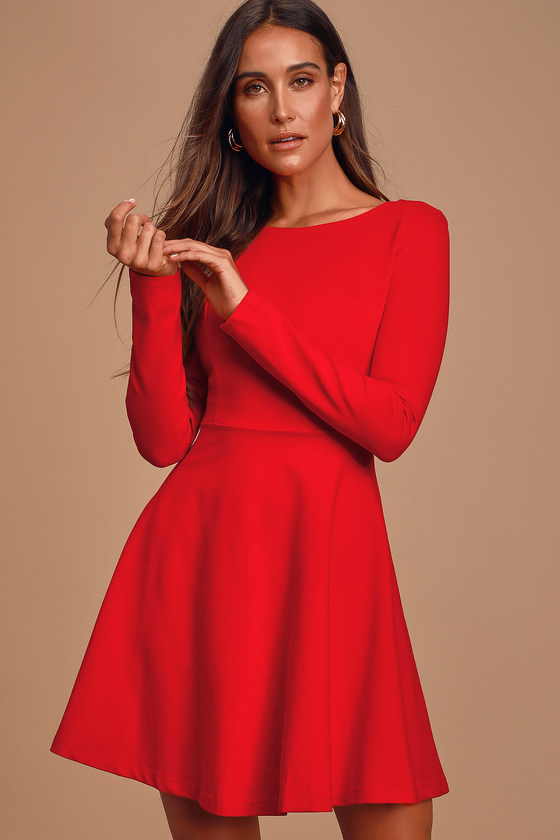 Cute Red Dress - Long Sleeve Dress 