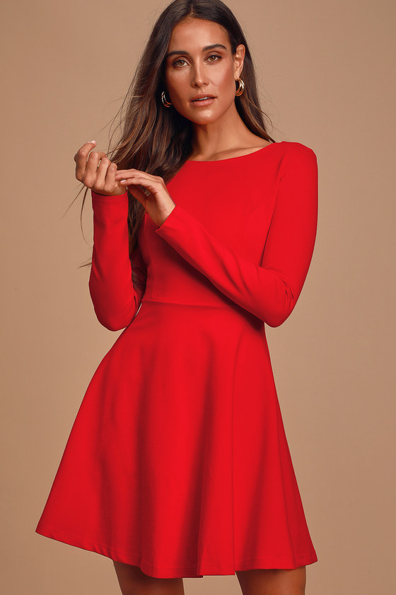 red skater dress with sleeves