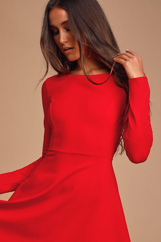 Cute Red Dress - Long Sleeve Dress - Skater Dress - $57.00 - Lulus