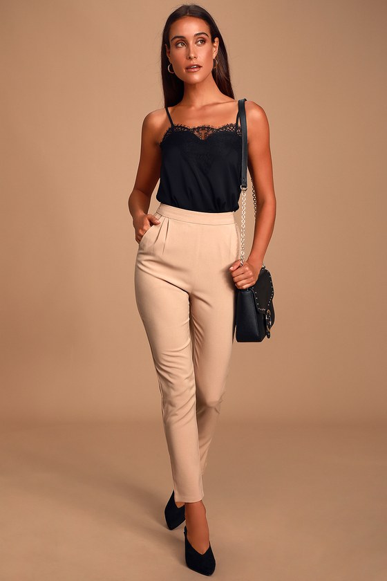 Beige Dress Pants - Beige High Waisted 