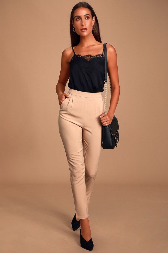 high waisted beige cargo pants