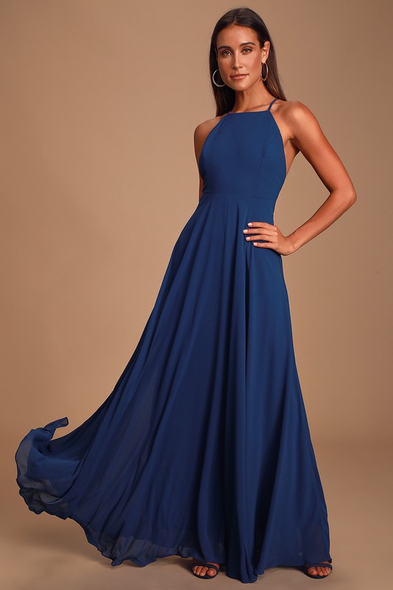 Beautiful Navy Blue Dress - Maxi Dress - Backless Maxi Dress - Lulus