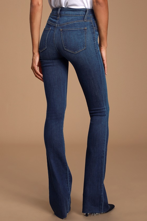 Cute Dark Wash Denim Jeans - Flare Jeans - Flared Mid-Rise Jeans - Lulus