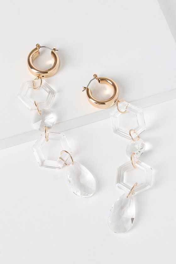 Gold and Clear Lucite Earrings - Drop Earrings - Modern Earrings