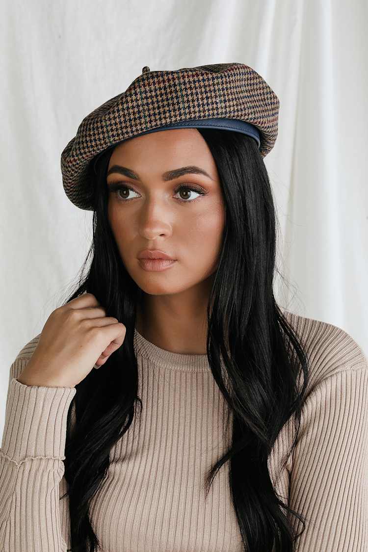 Brixton Audrey II Beret - Brown Plaid Beret - Plaid Beret  display picture 1