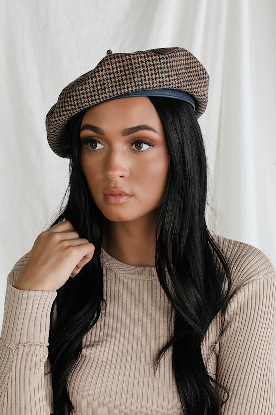 Audrey II Brown Multi Plaid Beret 1
