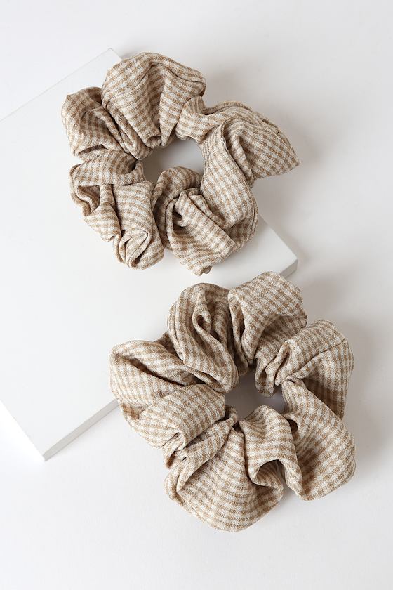 Anise Beige Gingham Oversized Scrunchie Set 2