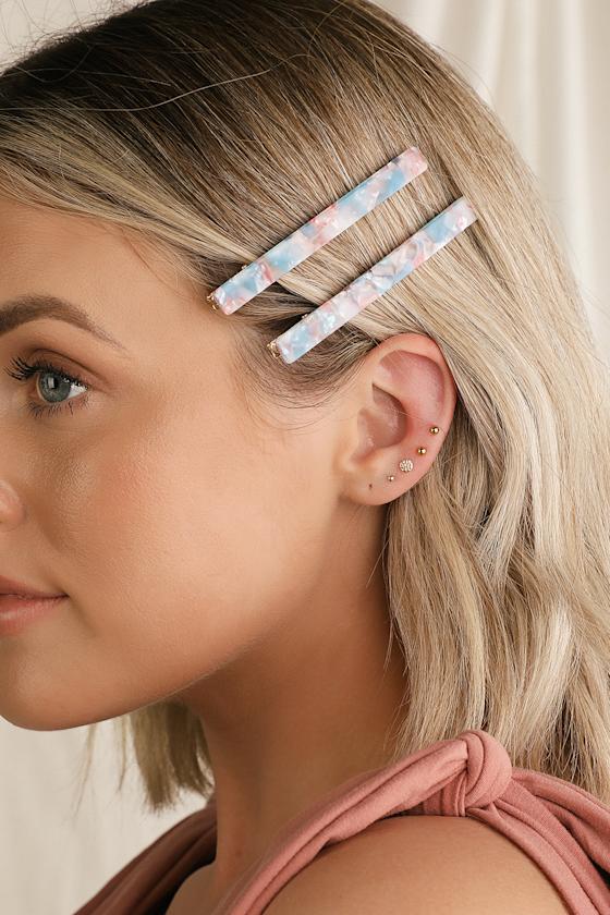 Crushing Hard Pink and Blue Marbled Hair Clips 1